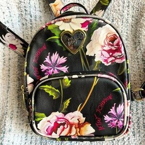 Betsey Johnson Mini Black & Pink Floral Backpack
